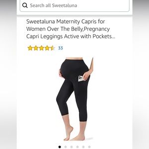 Maternity High Waist Leggings - Black, Capri, Side Pockets / Active, Loungewear